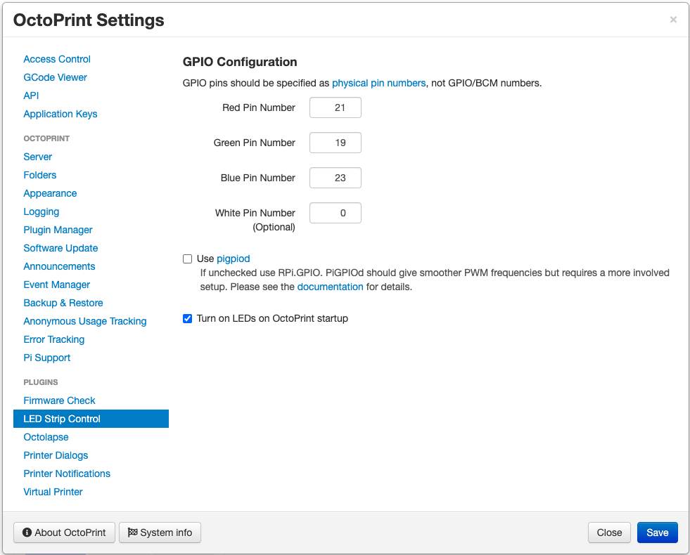 Configure GPIOs Configuration Screen