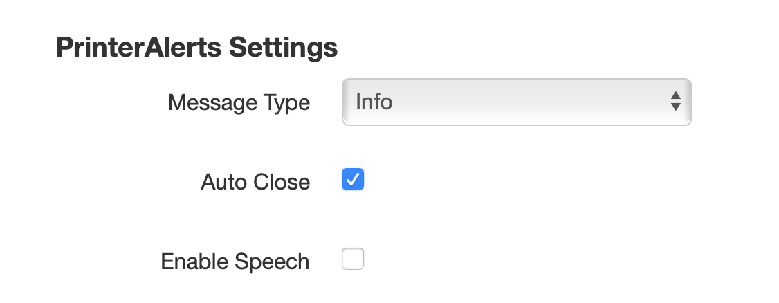 The settings page, allowing configurable alert urgency, auto-closing, and spoken alerts