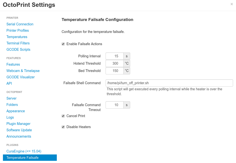 Configure Failsafes Configuration Screen