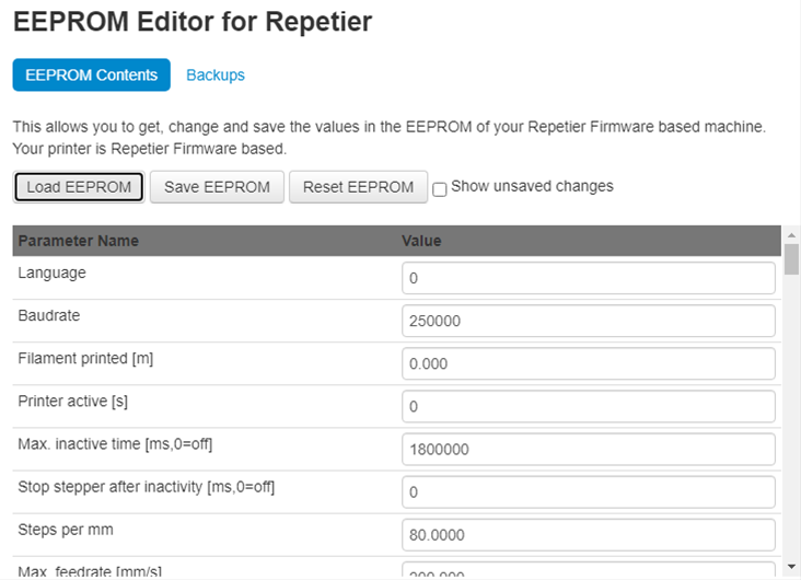 EEPROM Values