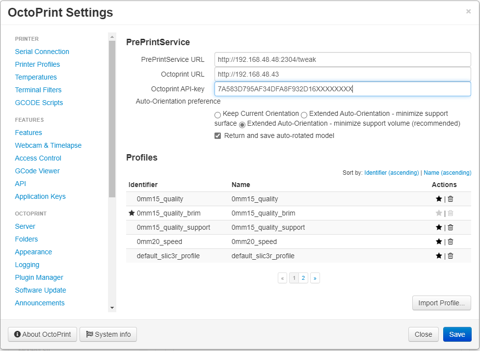 PrePrint Service Settings