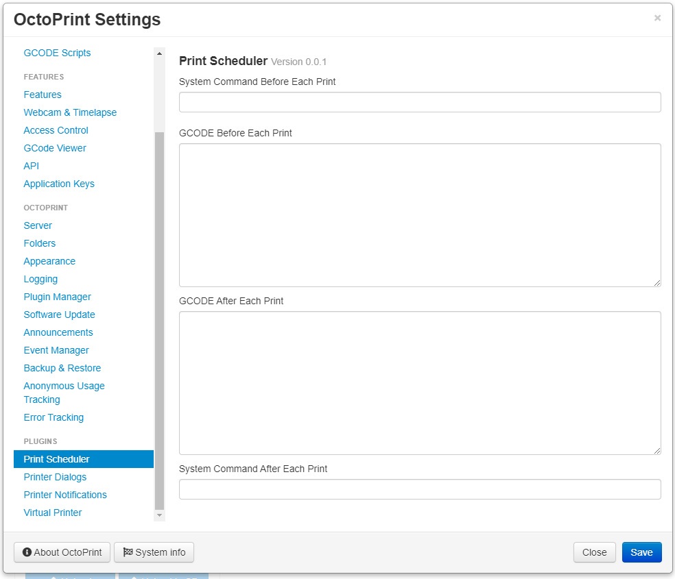 Print Scheduler Settings