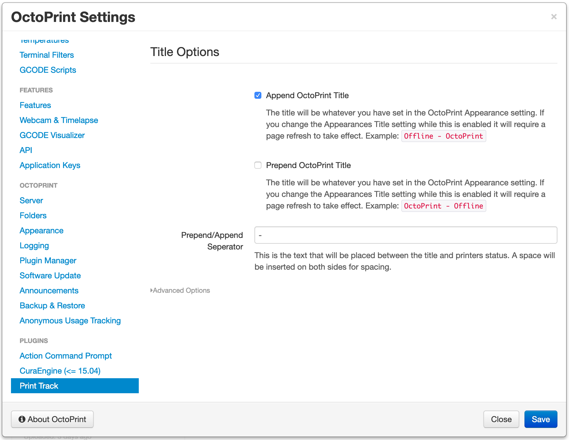 screenshot showing the options menu of customizability
