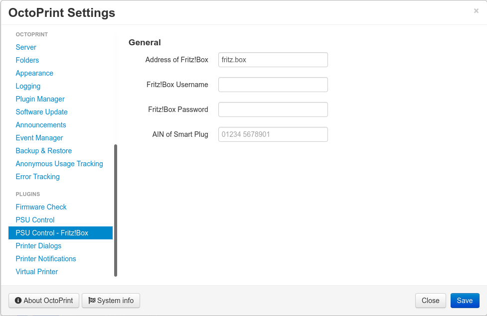 Screenshot of settings