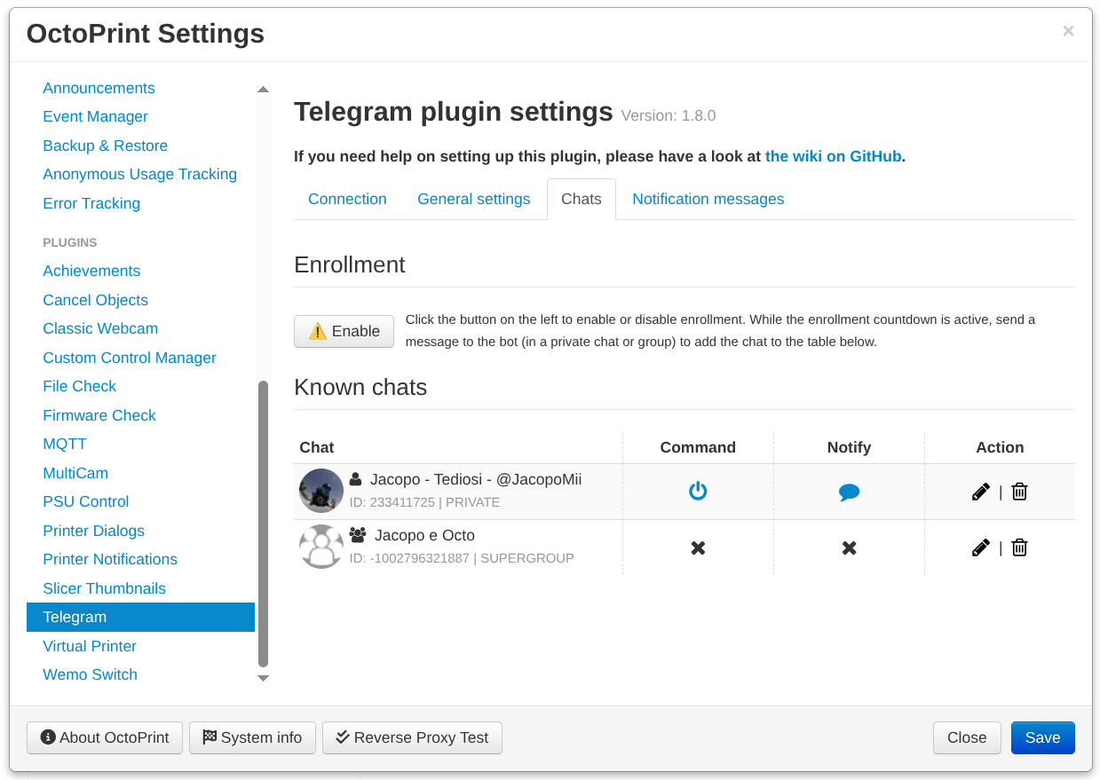 Screenshot of the "Chats" tab in plugin settings Screenshot of the "Chats" tab in plugin settings