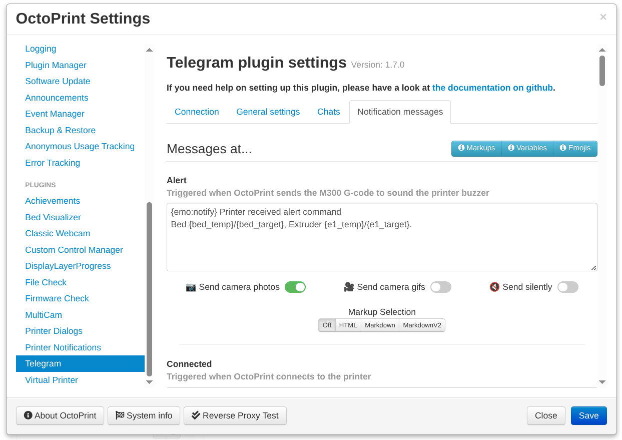 Screenshot of the "Notification messages" tab in plugin settings Screenshot of the "Notification messages" tab in plugin settings