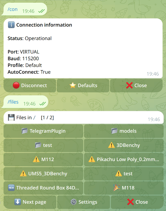 Example of the /con and /files commands Example of the /con and /files commands