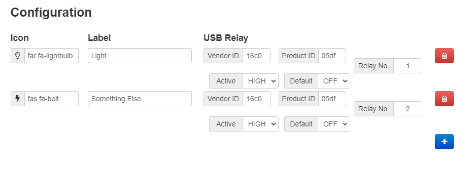 USB Relay Control settings